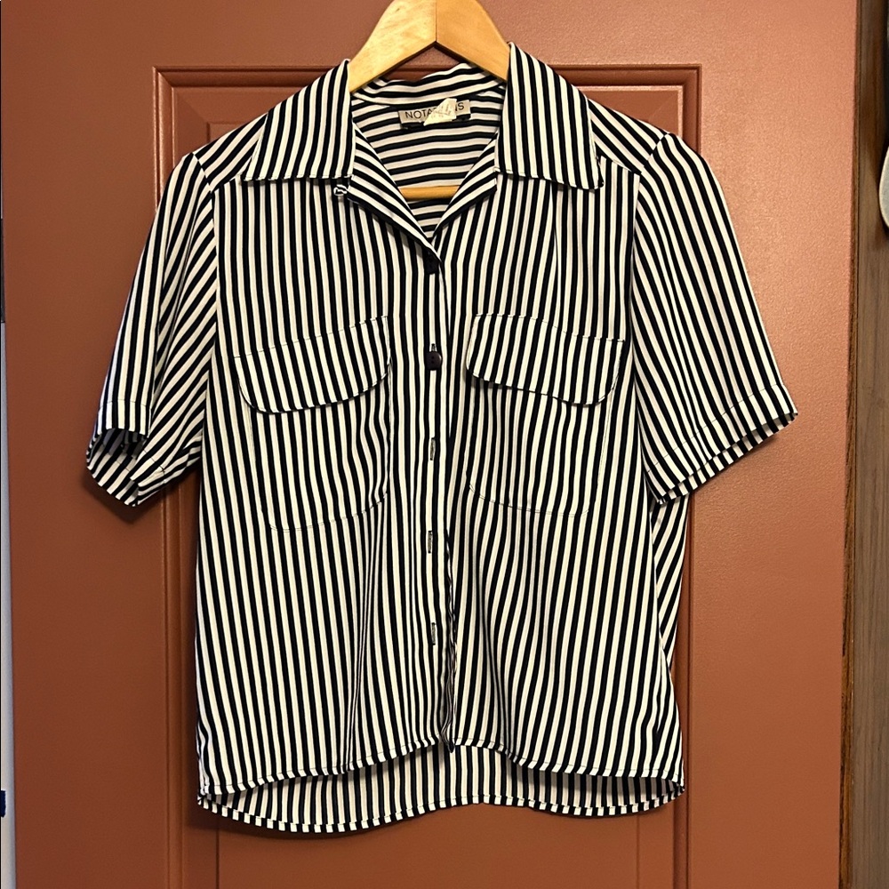 Deep purple and White Striped Women's short sleeve top